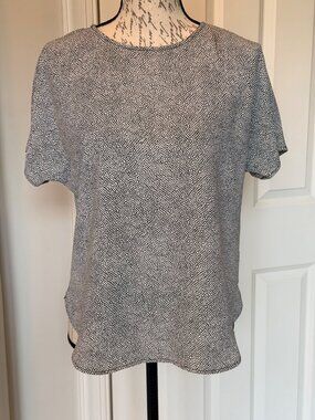 NWT Anne Klein Mini Dot Bateau Blouse Top Womens XS White Black Polka Dot 107528